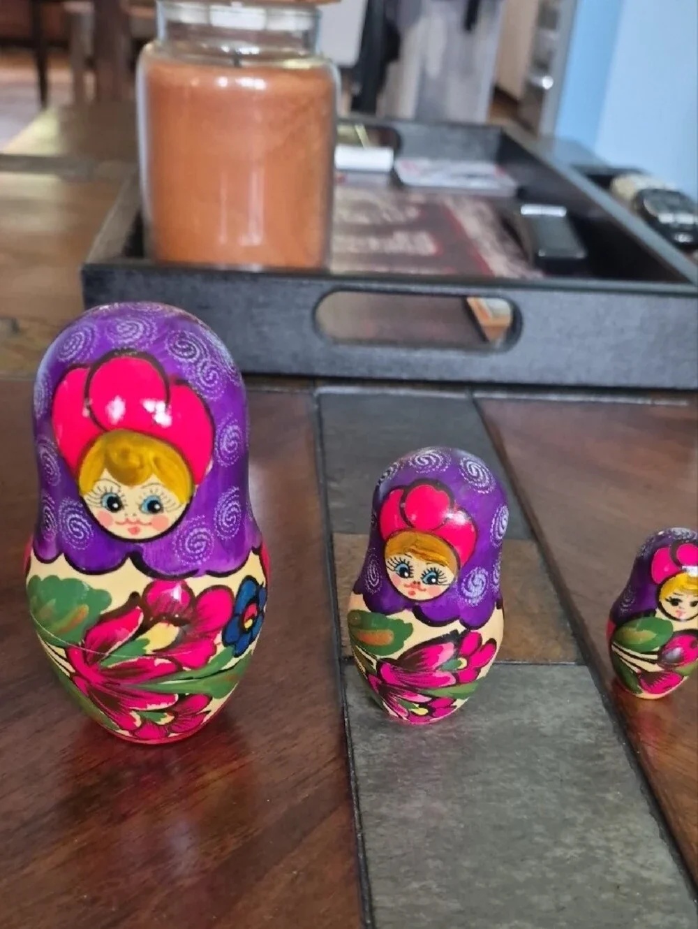 Hand-Painted Purple and Pink Russian Nesting Dolls - Decorative Matryoshka Set